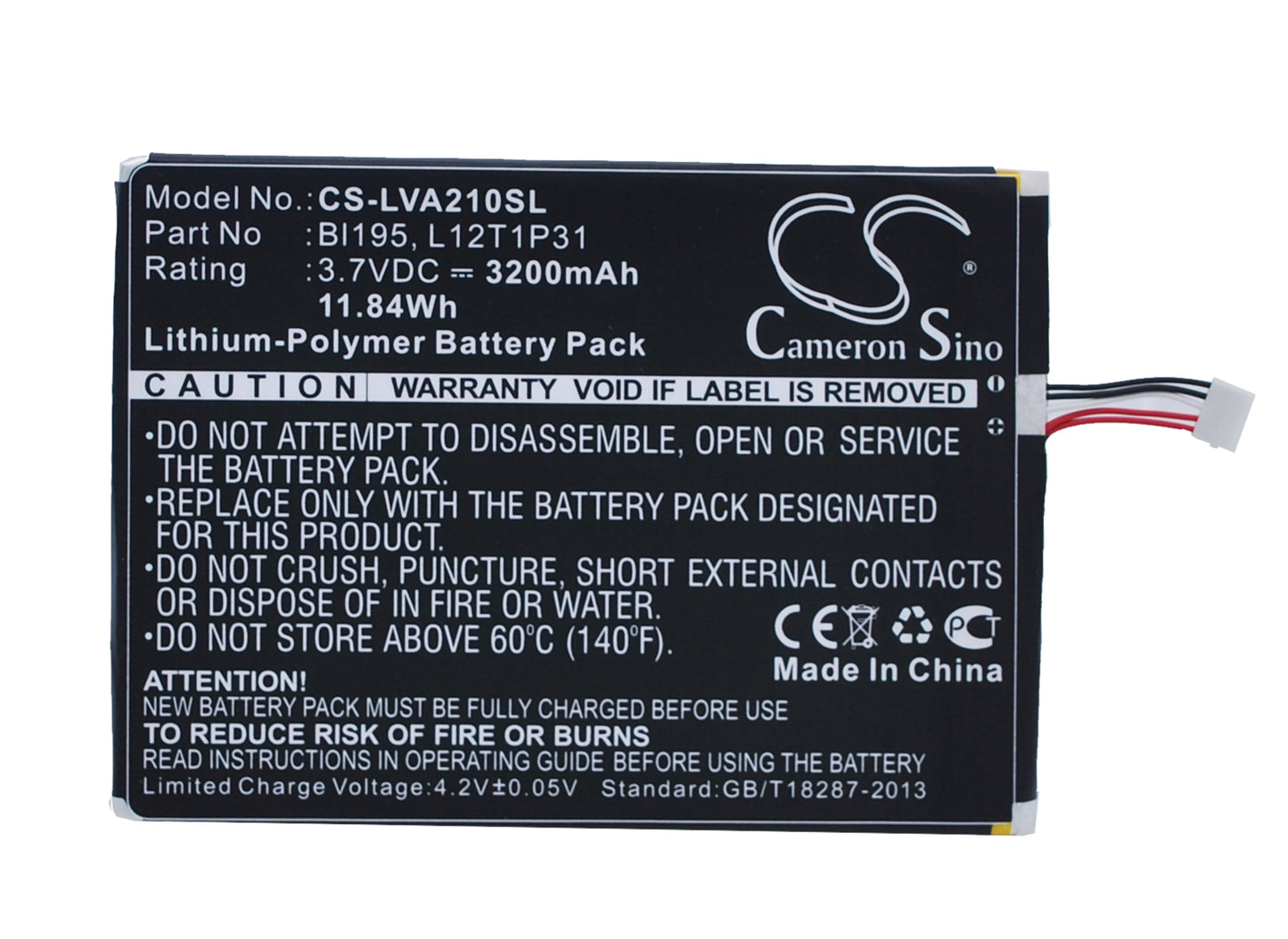 3.7V 3200mAh/11.84Wh Li-Polymer Tablet Battery for Lenovo