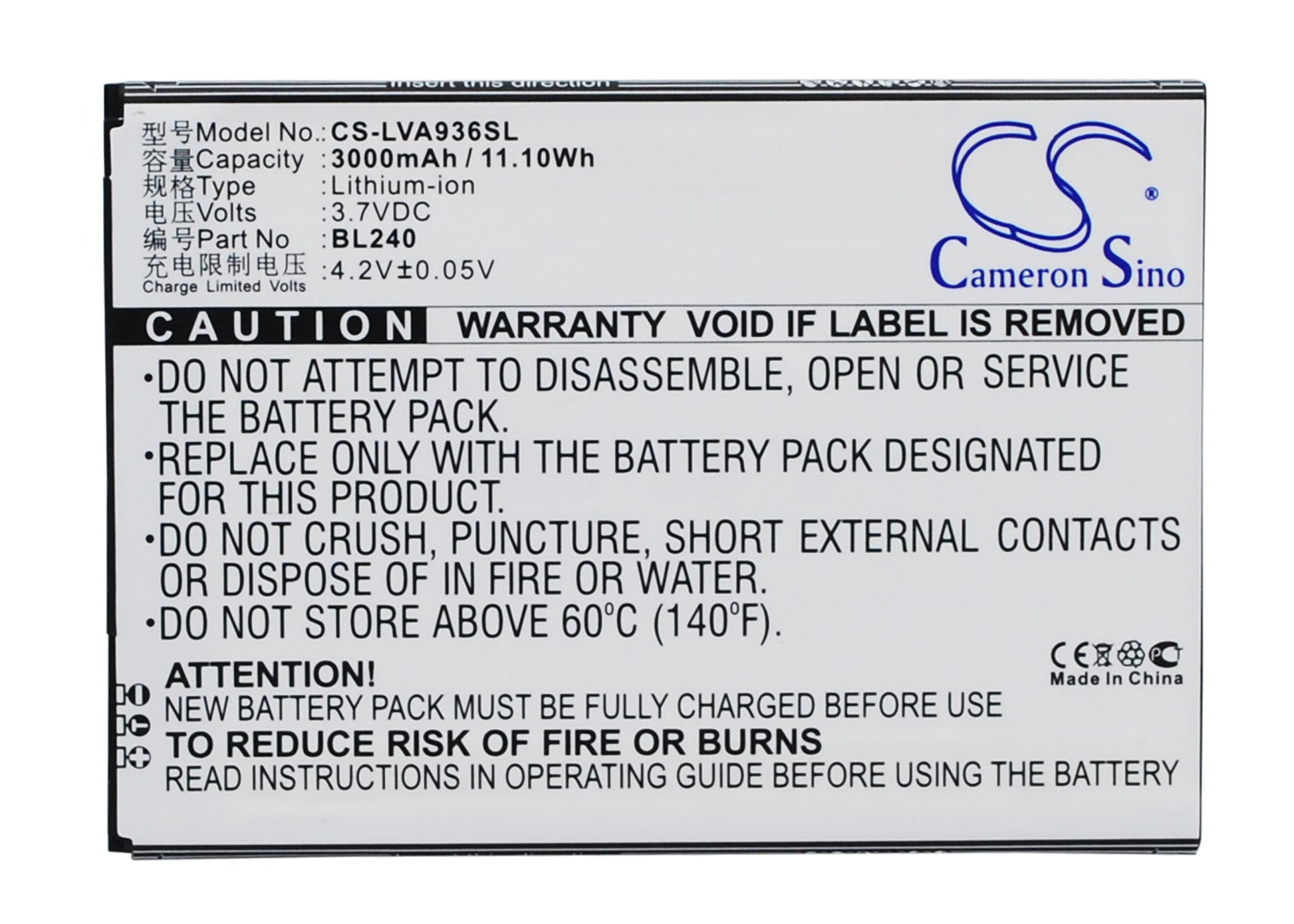 3.7V 3000mAh/11.10Wh Li-Polymer Mobile/SmartPhone Battery for Lenovo