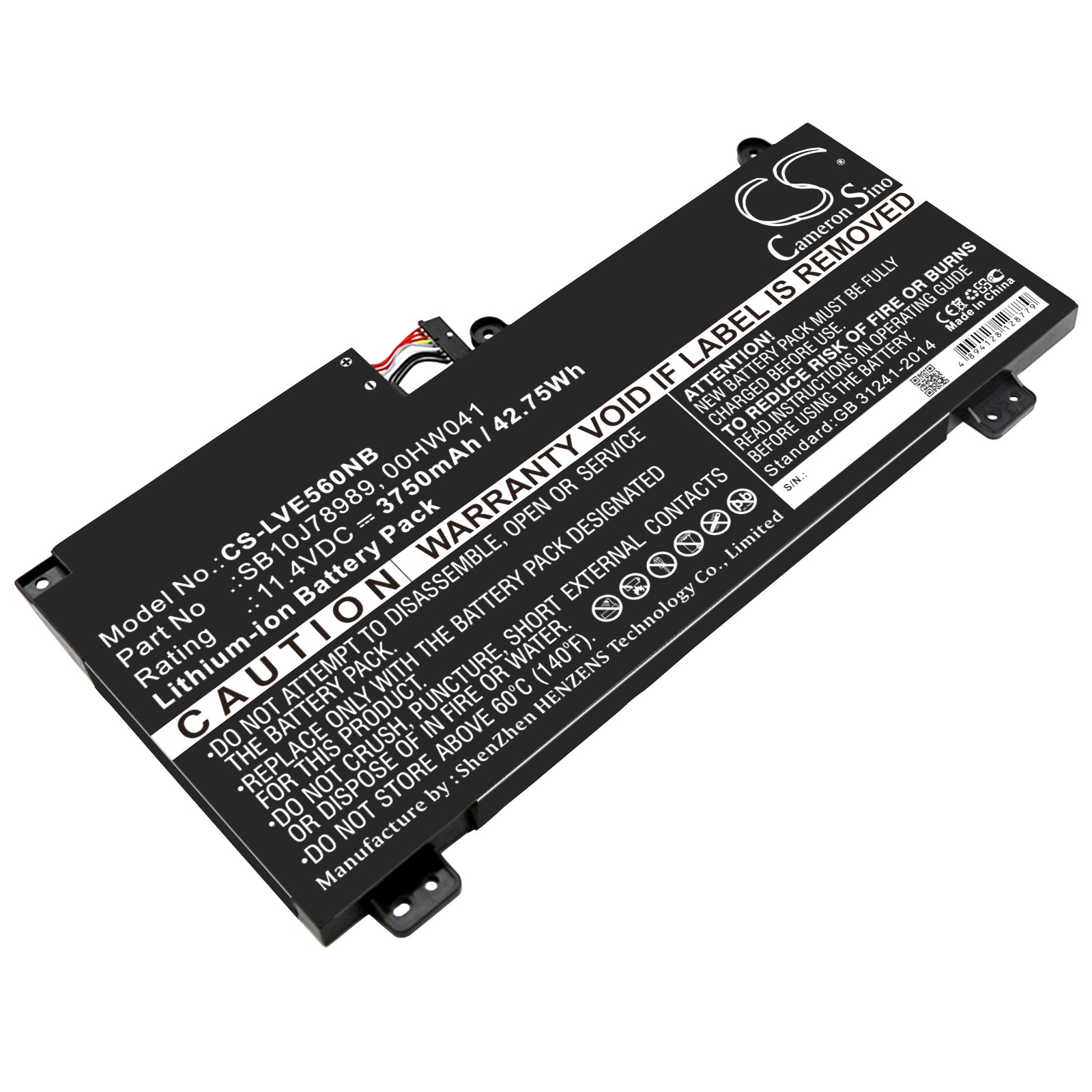 11.4V 3750mAh/42.75Wh Li-ion Notebook/Laptop Battery for Lenovo