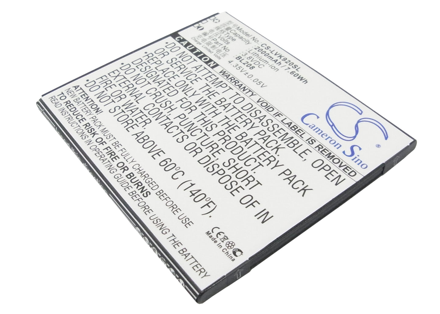 3.8V 2000mAh/7.60Wh Li-ion Mobile/SmartPhone Battery for Lenovo