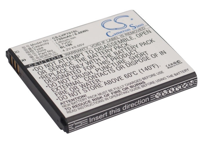 3.7V 1750mAh/6.48Wh Li-ion Mobile/SmartPhone Battery for Lenovo