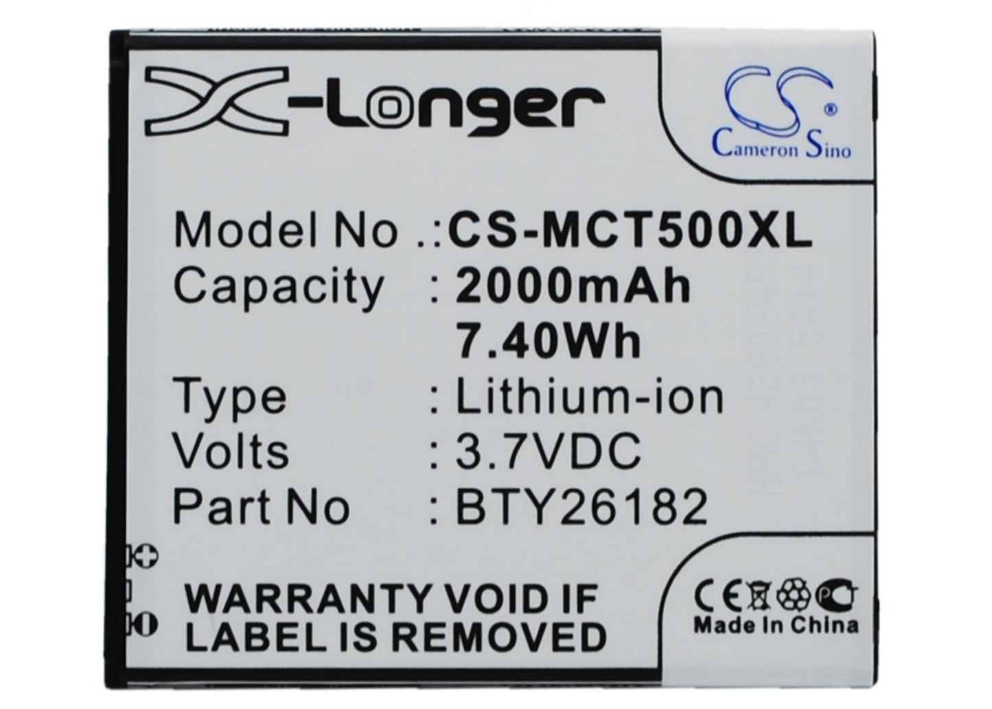 3.7V 2000mAh/7.40Wh Li-ion Mobile/SmartPhone Battery for Mobistel