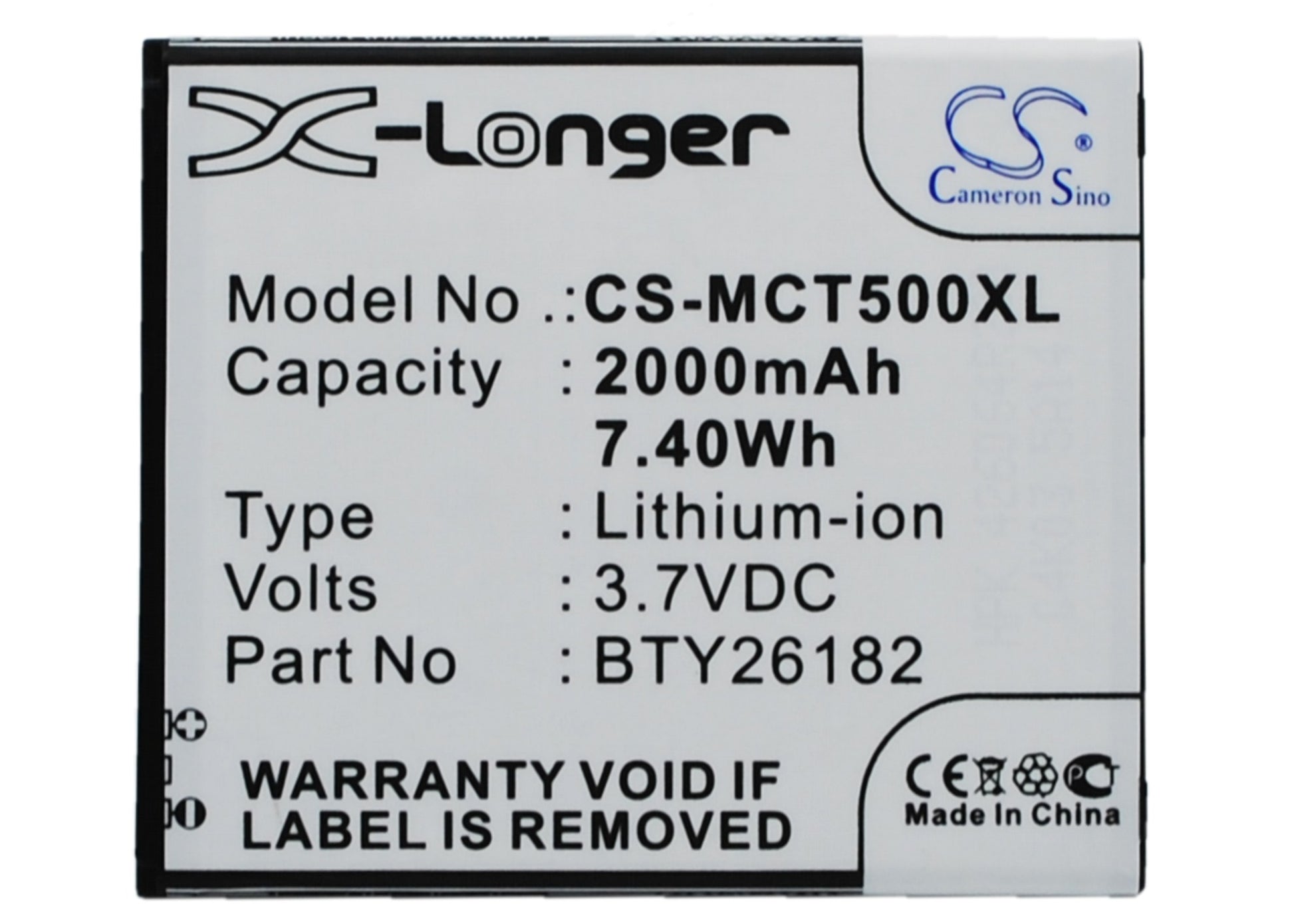 3.7V 2000mAh/7.40Wh Li-ion Mobile/SmartPhone Battery for Mobistel