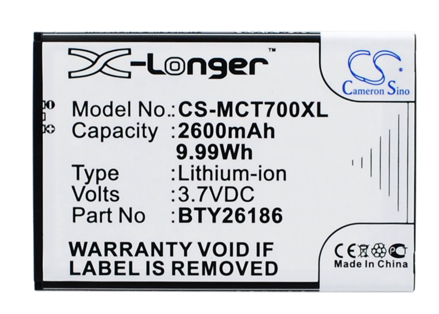 3.7V 2600mAh/9.99Wh Li-ion Mobile/SmartPhone Battery for Mobistel