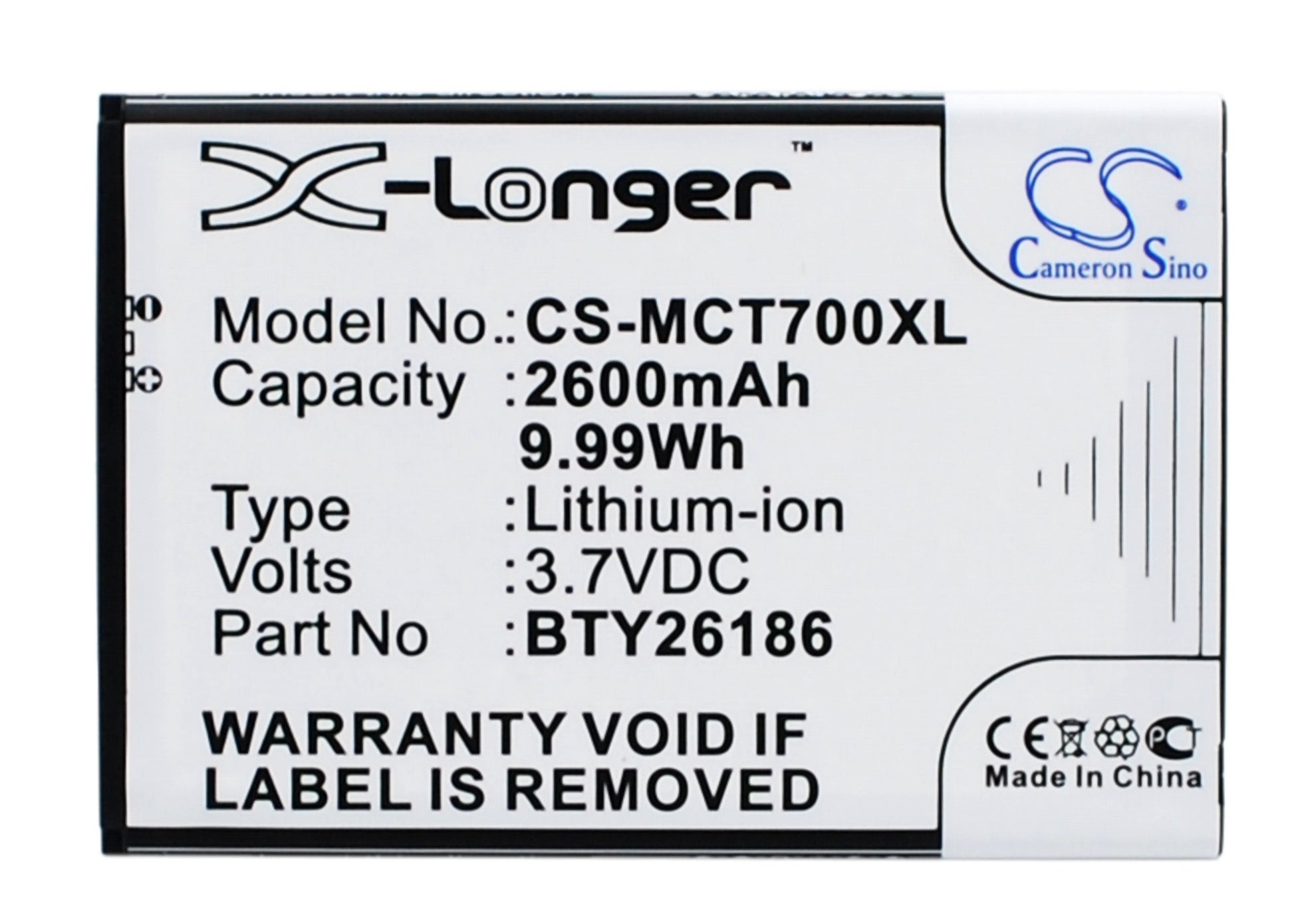 3.7V 2600mAh/9.99Wh Li-ion Mobile/SmartPhone Battery for Mobistel