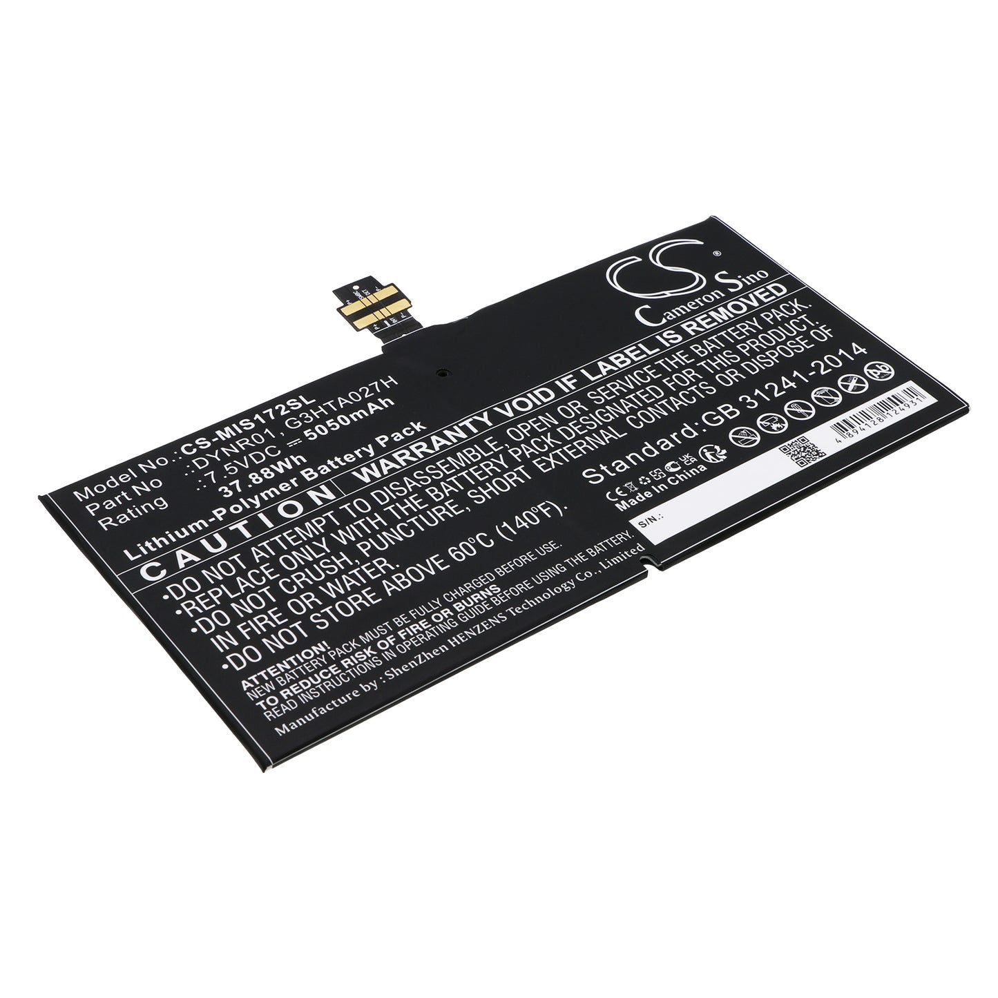 7.5V 5050mAh/37.88Wh Li-Polymer Tablet Battery for Microsoft