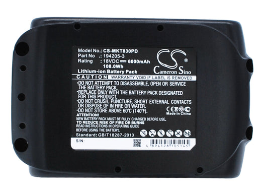 18V 6000mAh/108.00Wh Li-ion Power Tools Battery for Makita