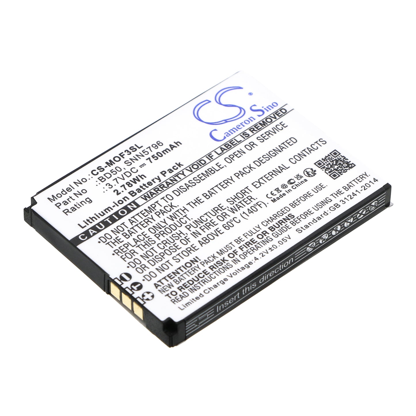 3.7V 750mAh/2.78Wh Li-ion Mobile/SmartPhone Battery for Motorola