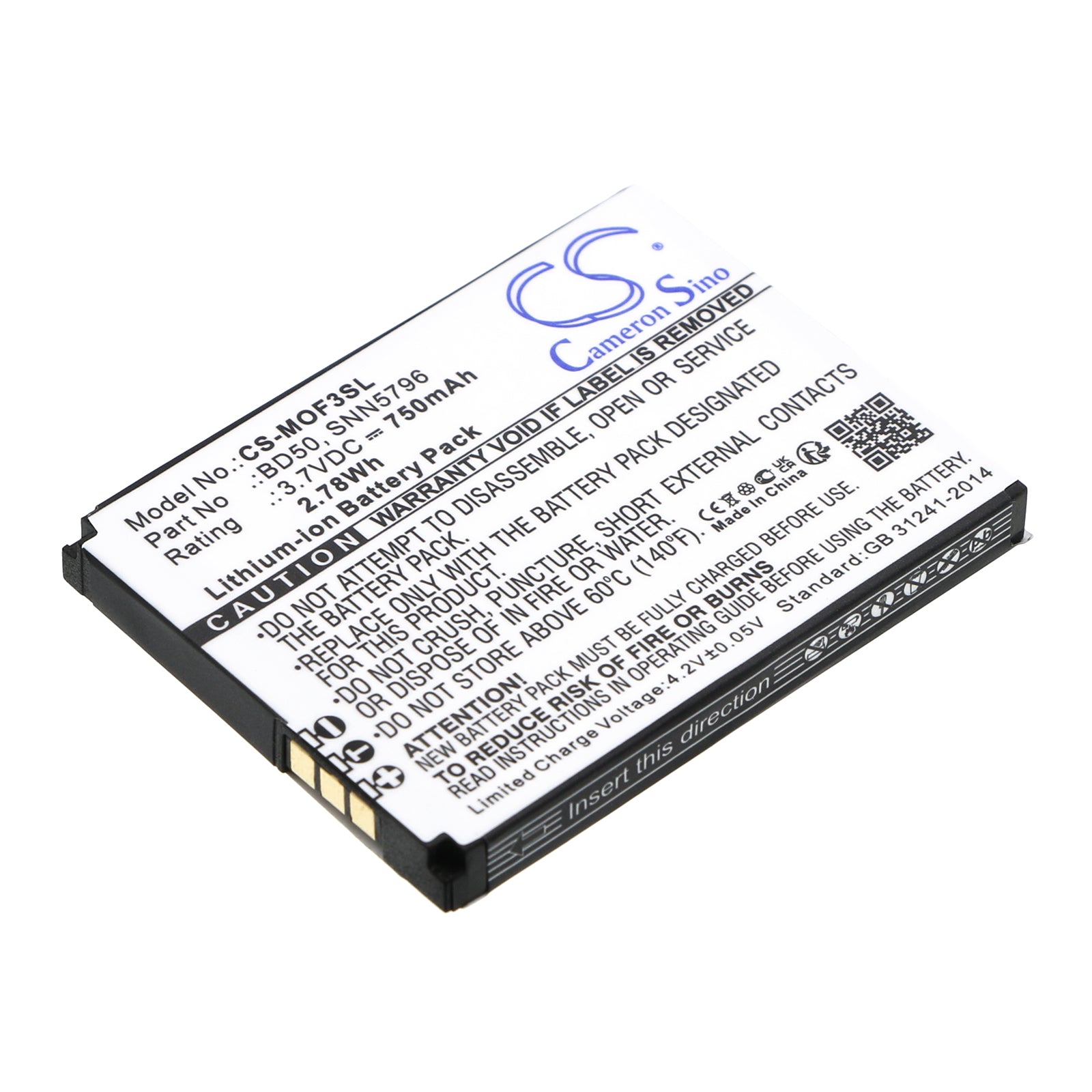 3.7V 750mAh/2.78Wh Li-ion Mobile/SmartPhone Battery for Motorola