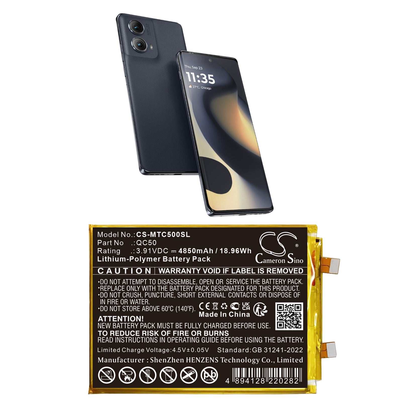 CS-MTC500SL Replacement Battery – Compatible with Moto Edge 2024, Moto Edge 2024 5G, Moto Edge 50 Fusion 5G, XT2405-1, XT2429-1, XT2429-4