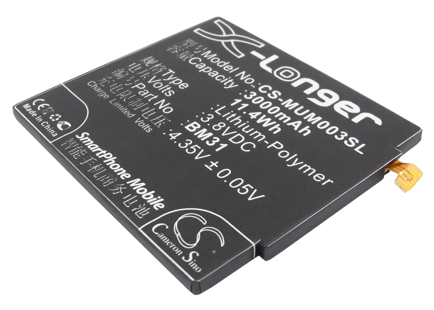 3.8V 3000mAh/11.40Wh Li-Polymer Mobile/SmartPhone Battery for Xiaomi