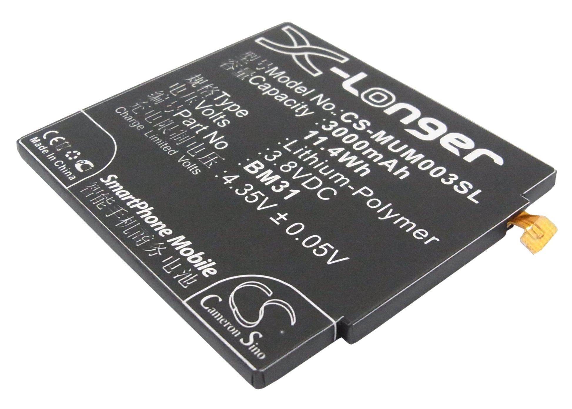 3.8V 3000mAh/11.40Wh Li-Polymer Mobile/SmartPhone Battery for Xiaomi