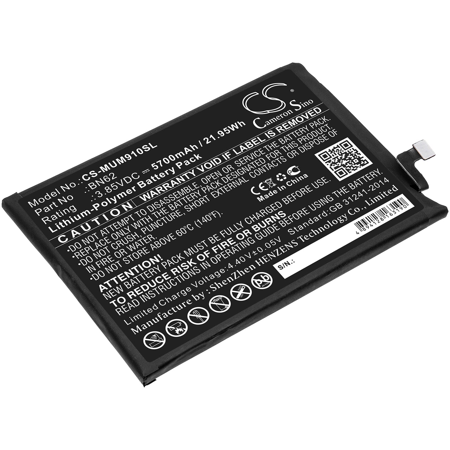 CS-MUM910SL Replacement Battery – Compatible with M2010J19CT, Note 9 4G
