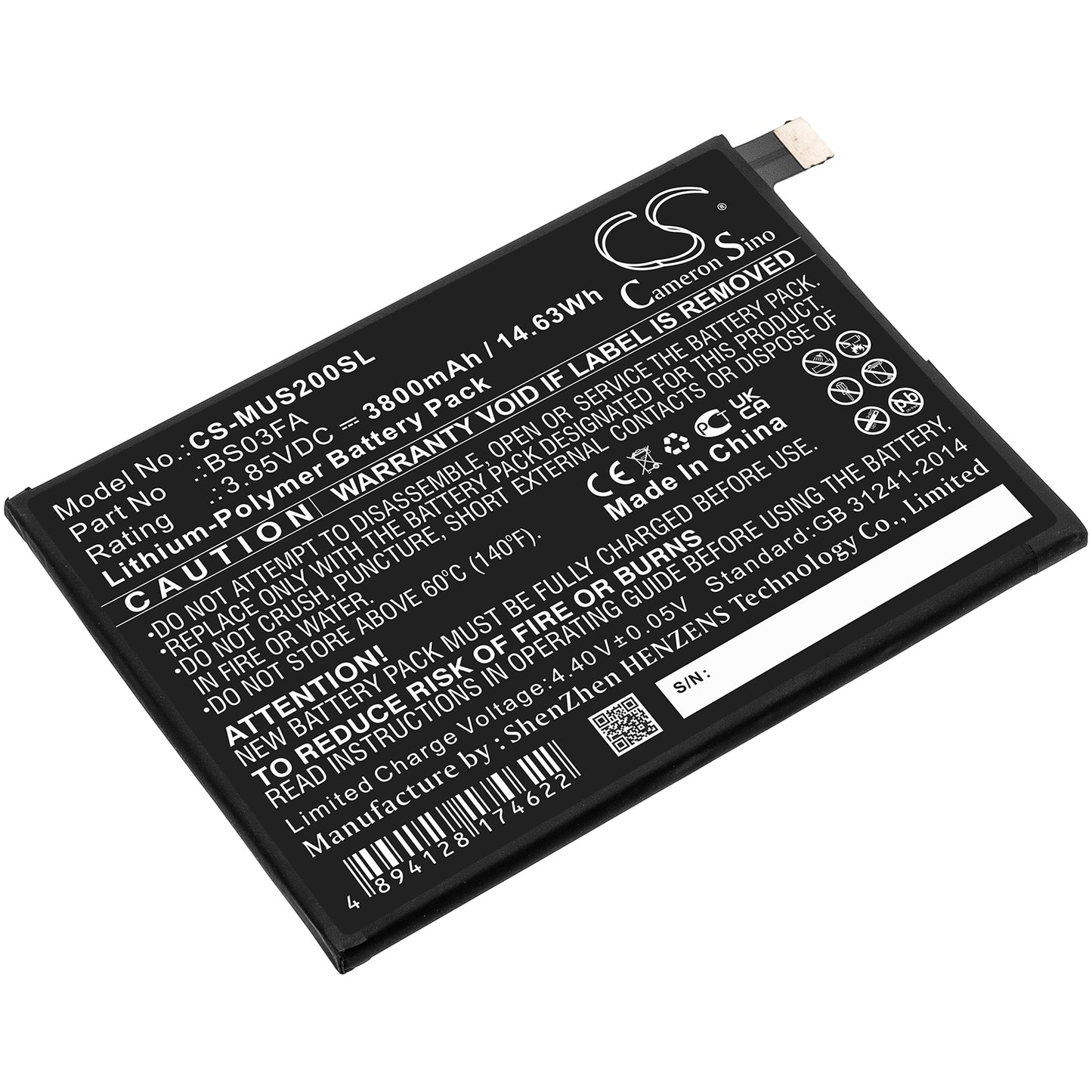 CS-MUS200SL Replacement Battery – Compatible with AWM-A0, Black Shark 2, Black Shark 2 Dual SIM, Black Shark 2 Dual SIM TD-LTE, Black Shark 2 Pro