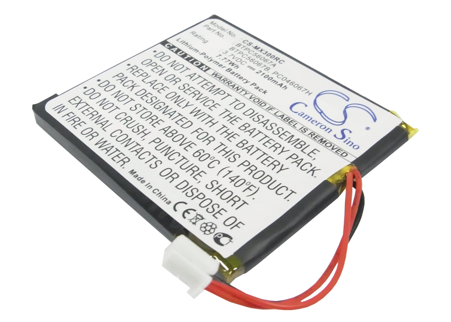 3.7V 2100mAh/7.77Wh Li-Polymer Remote Control Battery for Crestron