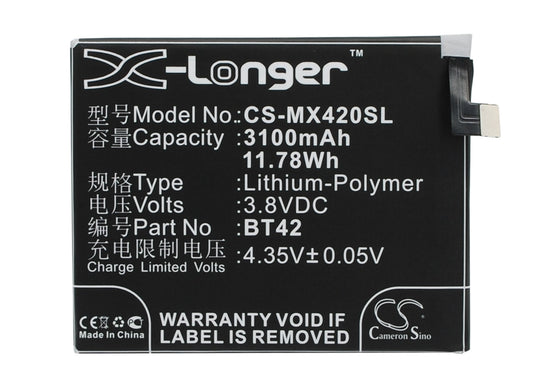3.8V 3100mAh/11.78Wh Li-Polymer Mobile/SmartPhone Battery for Meizu