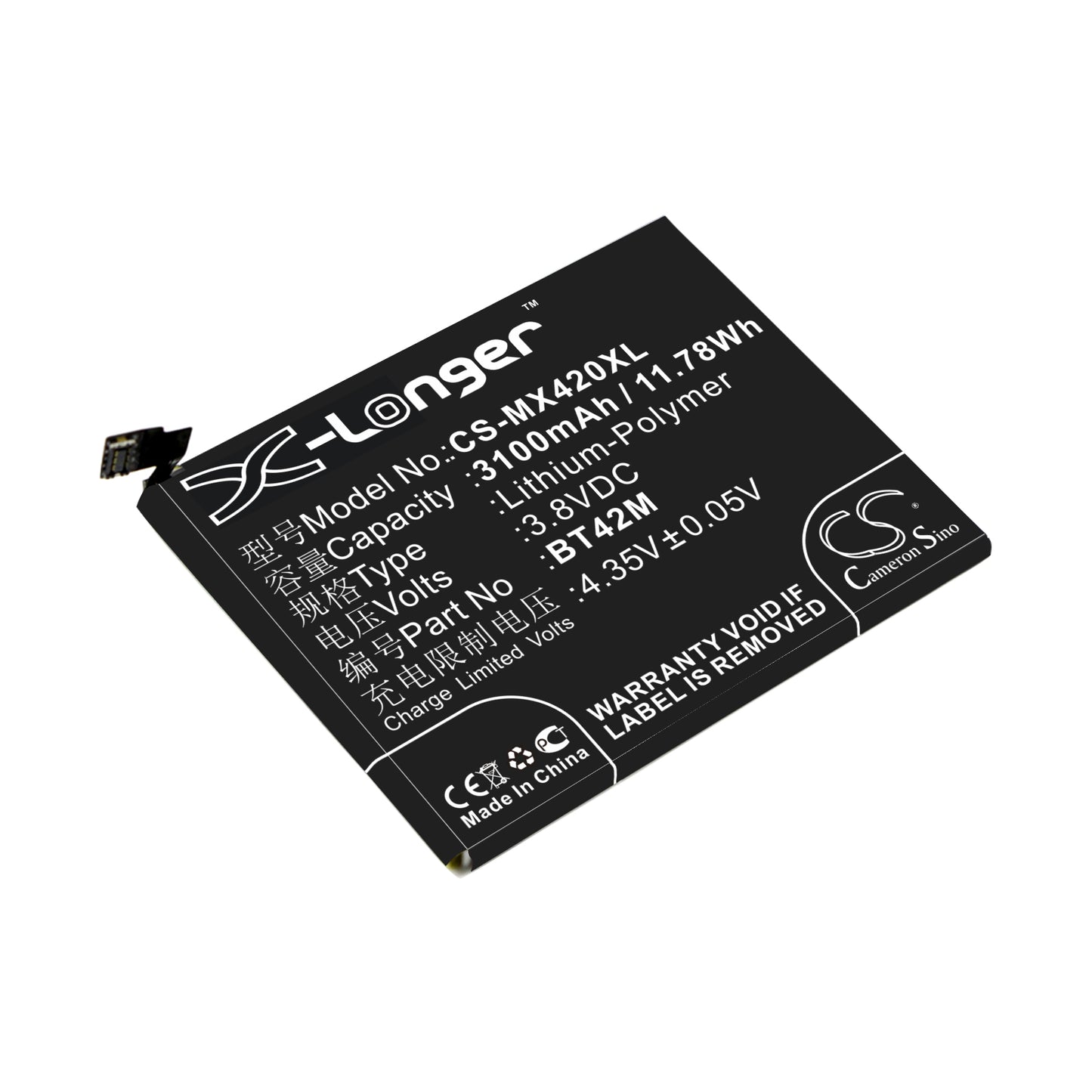 3.8V 3100mAh/11.78Wh Li-Polymer Mobile/SmartPhone Battery for Meizu