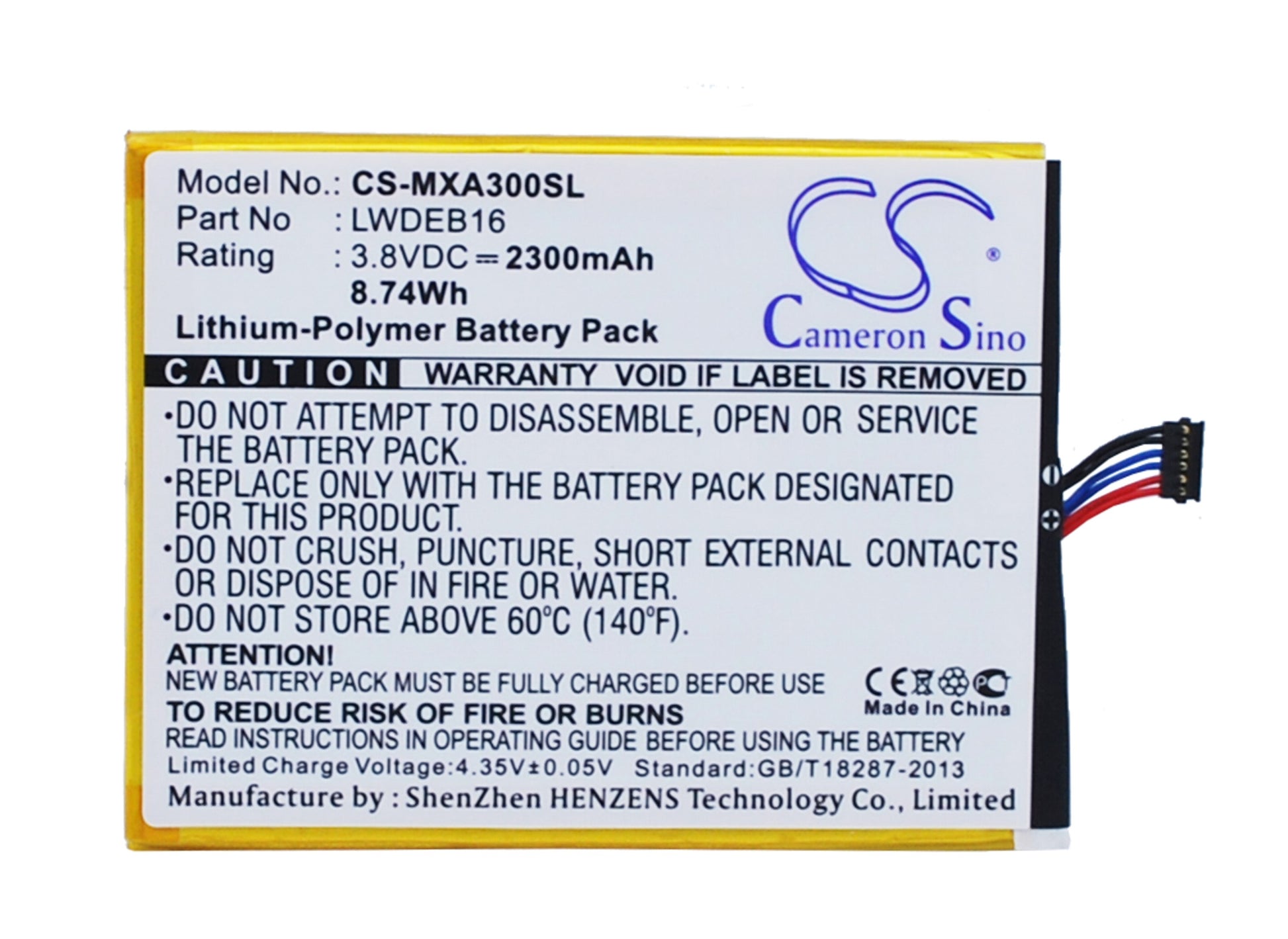 3.8V 2300mAh/8.74Wh Li-Polymer Mobile/SmartPhone Battery for Micromax