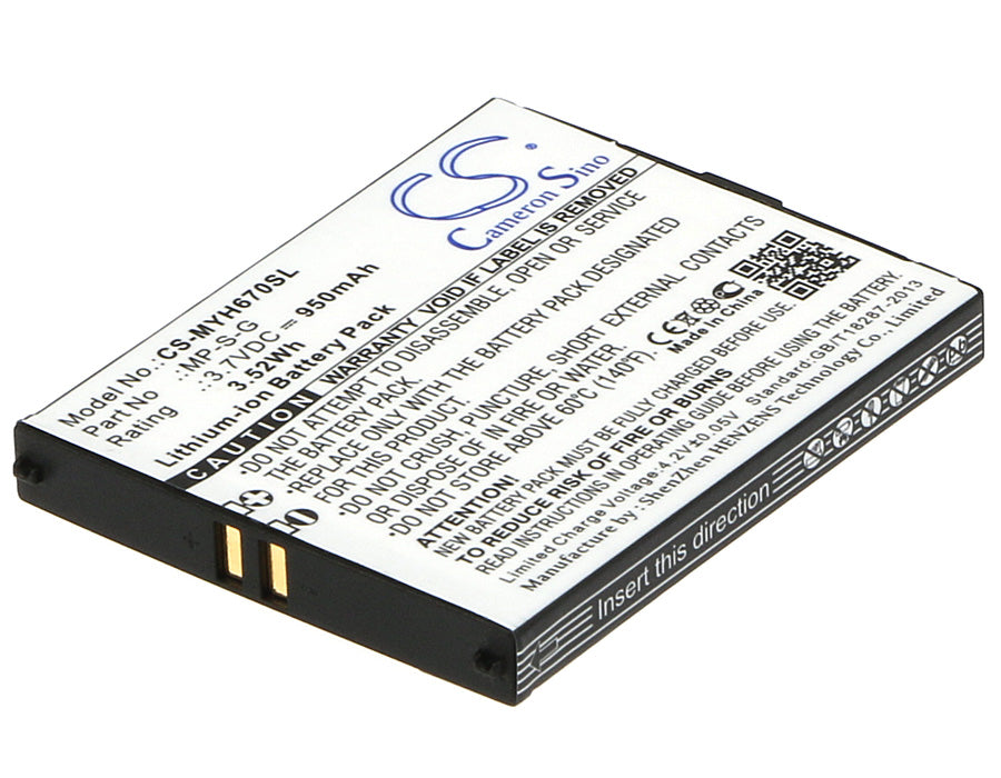 3.7V 950mAh/3.52Wh Li-ion Mobile/SmartPhone Battery for Myphone
