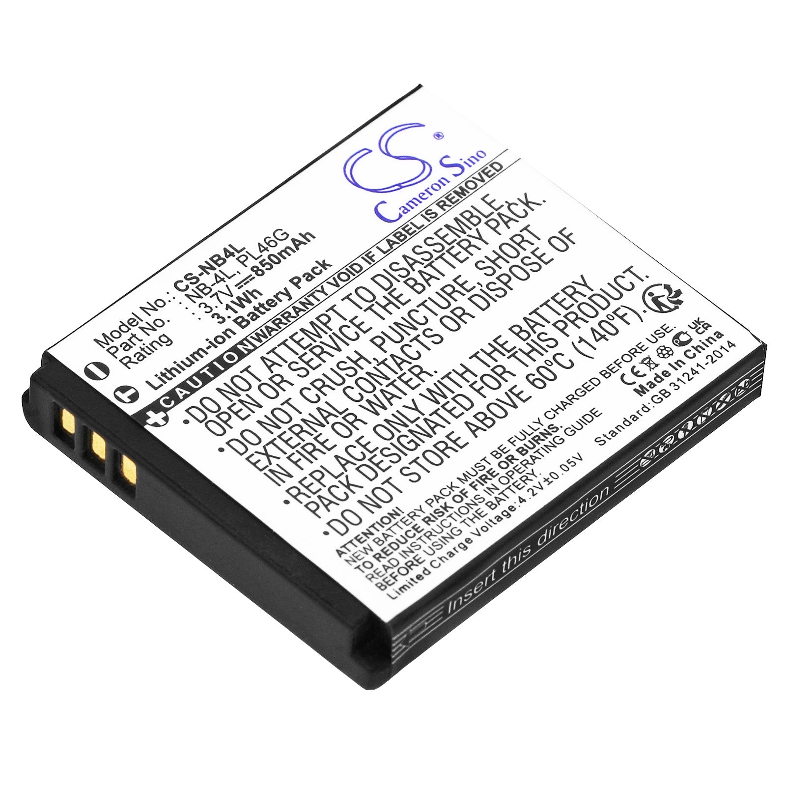 3.7V 850mAh/3.1Wh Li-ion Camera Battery for Canon
