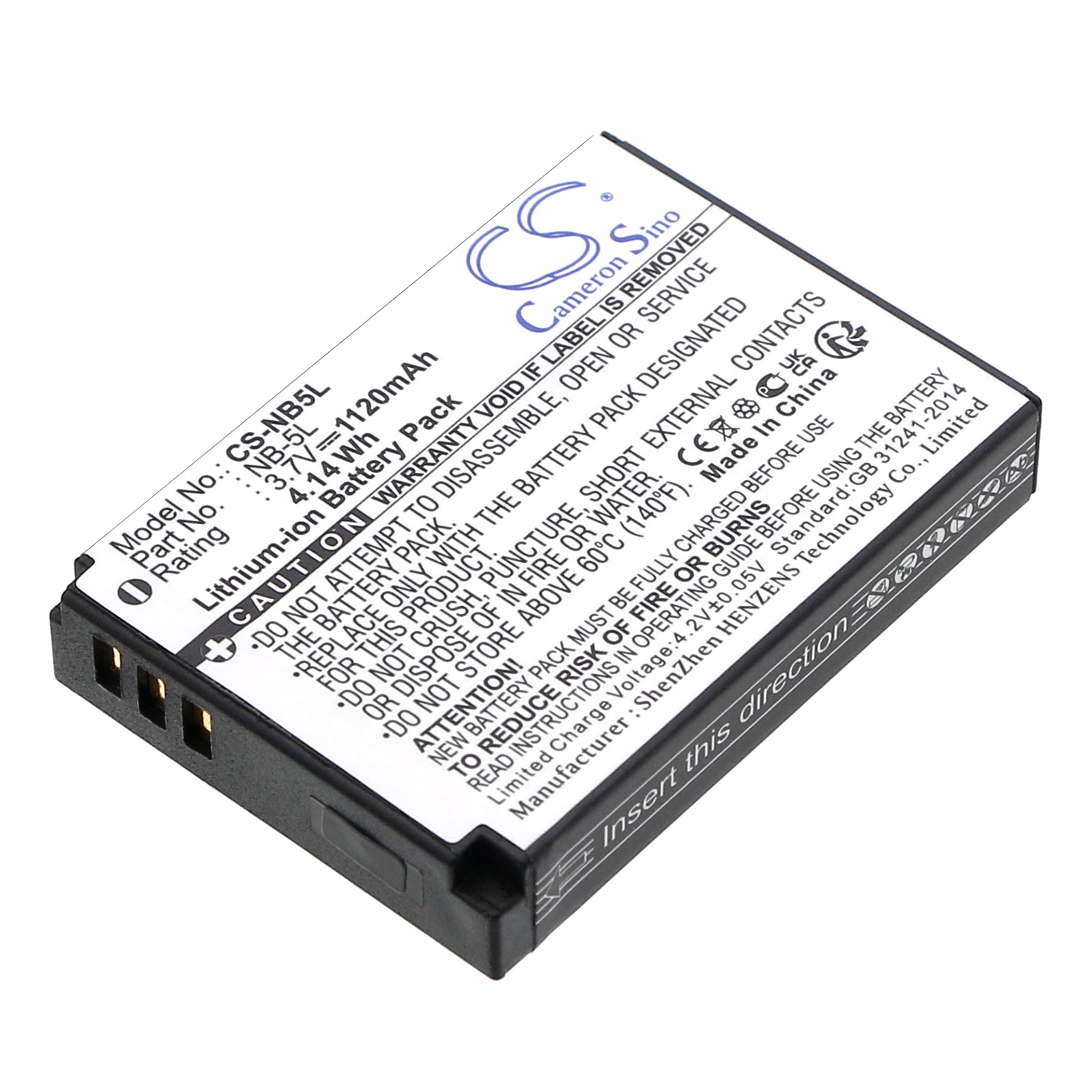 3.7V 1120mAh/4.1Wh Li-ion Camera Battery for Canon