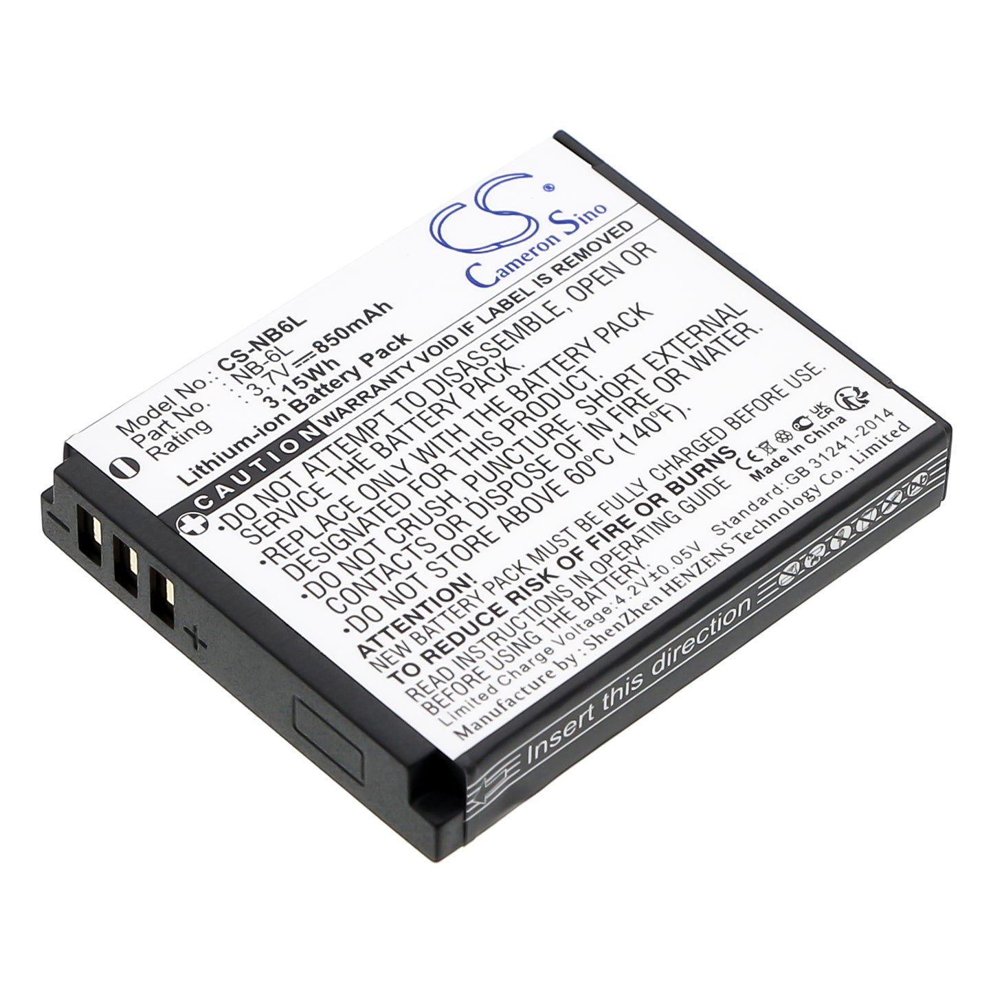 3.7V 850mAh/3.15Wh Li-ion Camera Battery for Canon