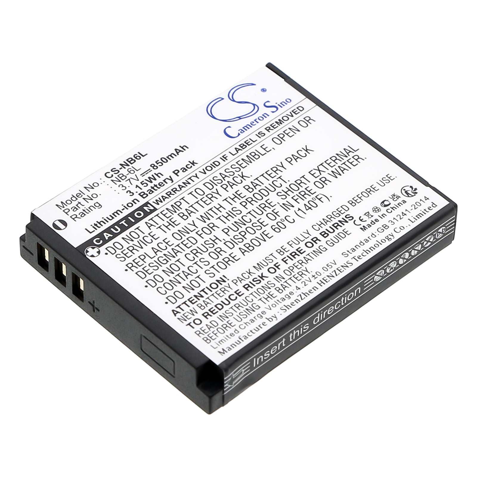 3.7V 850mAh/3.15Wh Li-ion Camera Battery for Canon