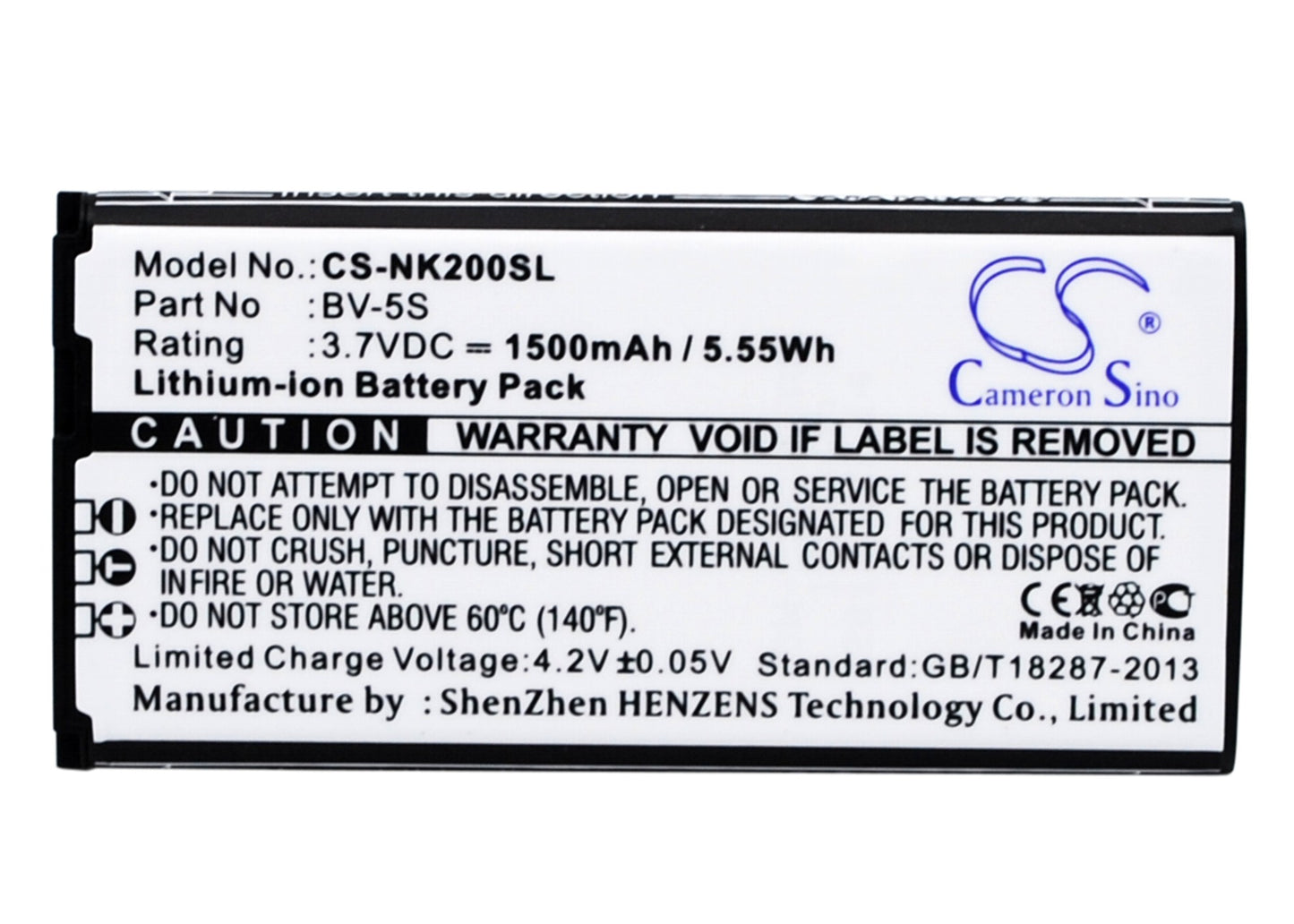 3.7V 1500mAh/5.55Wh Li-ion Mobile/SmartPhone Battery for Nokia