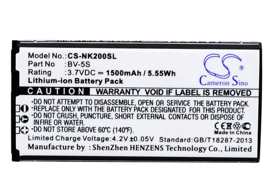 3.7V 1500mAh/5.55Wh Li-ion Mobile/SmartPhone Battery for Nokia