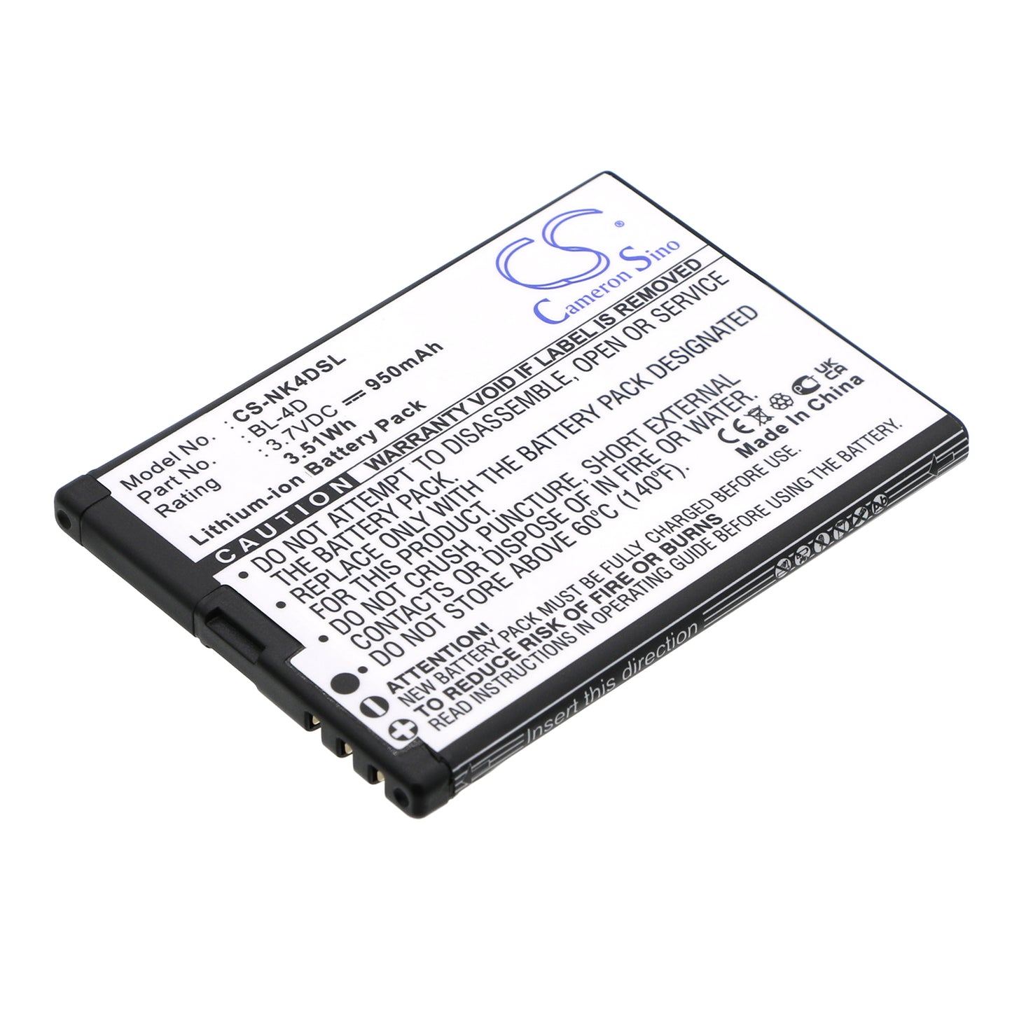 3.7V 950mAh/3.52Wh Li-ion Mobile/SmartPhone Battery for Nokia