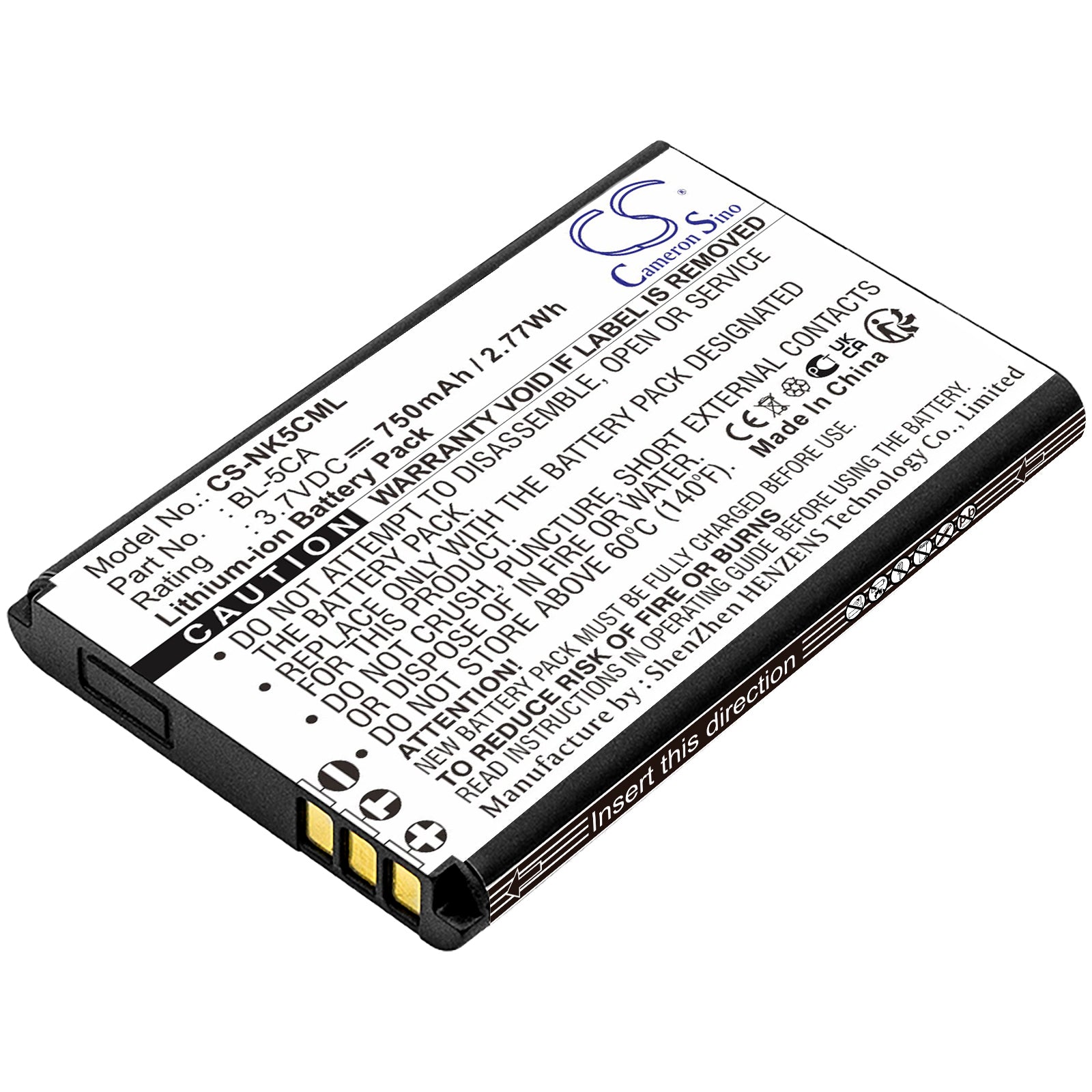 3.7V 750mAh/2.78Wh Li-ion Mobile/SmartPhone Battery for Tecno