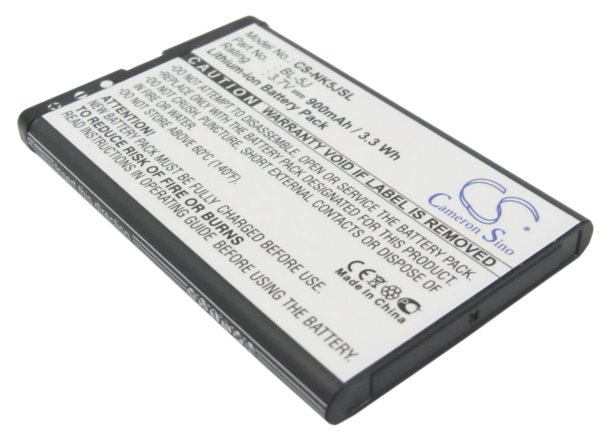 3.7V 900mAh/3.33Wh Li-ion Mobile/SmartPhone Battery for Nokia