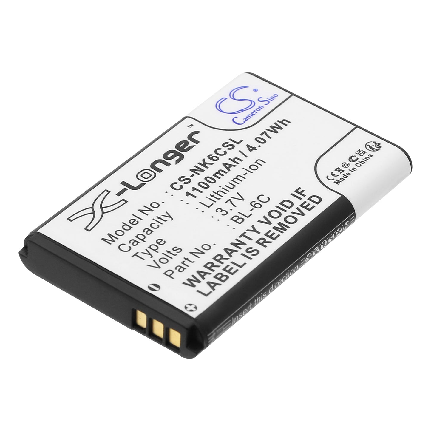3.7V 1100mAh/4.07Wh Li-ion Mobile/SmartPhone Battery for Nokia