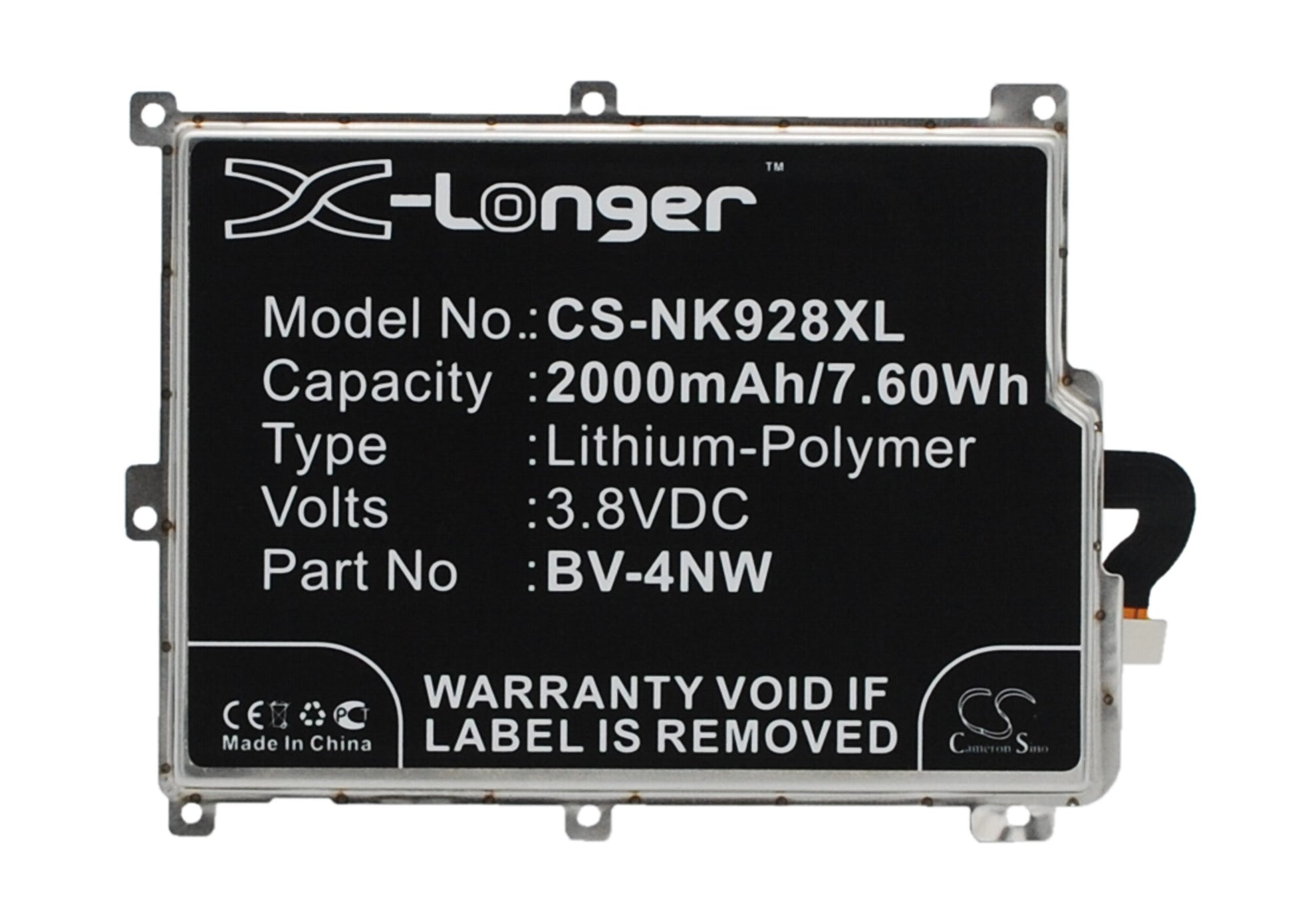 3.8V 2000mAh/7.60Wh Li-Polymer Mobile/SmartPhone Battery for Microsoft