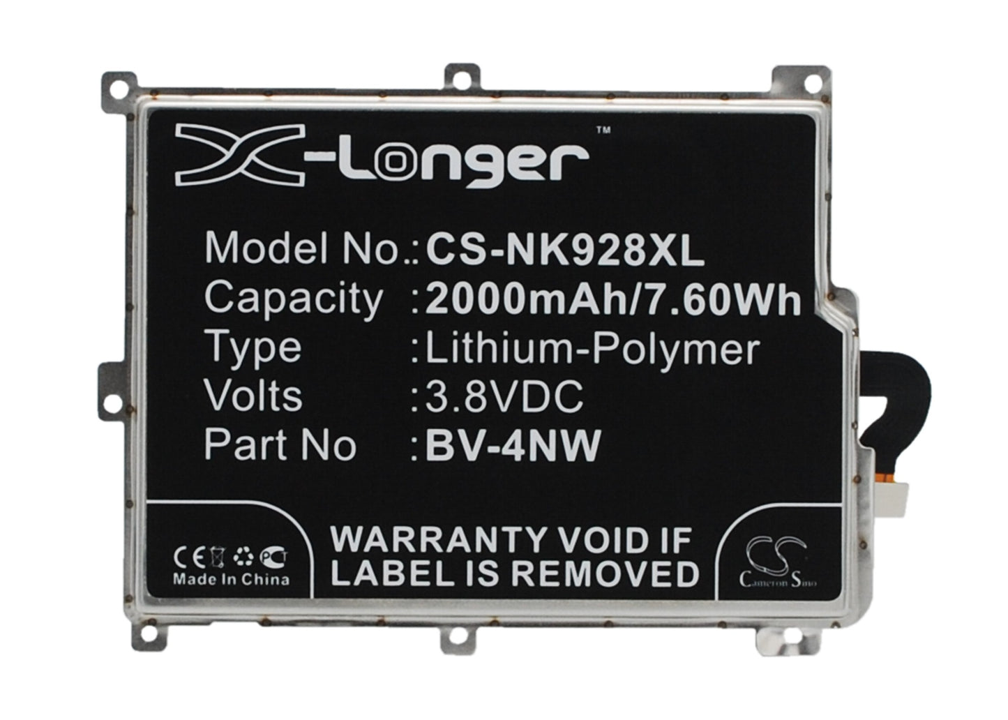 3.8V 2000mAh/7.60Wh Li-Polymer Mobile/SmartPhone Battery for Nokia