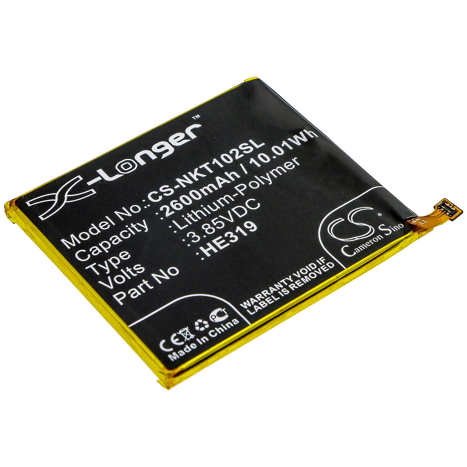 3.85V 2600mAh/10.01Wh Li-Polymer Mobile/SmartPhone Battery for Nokia