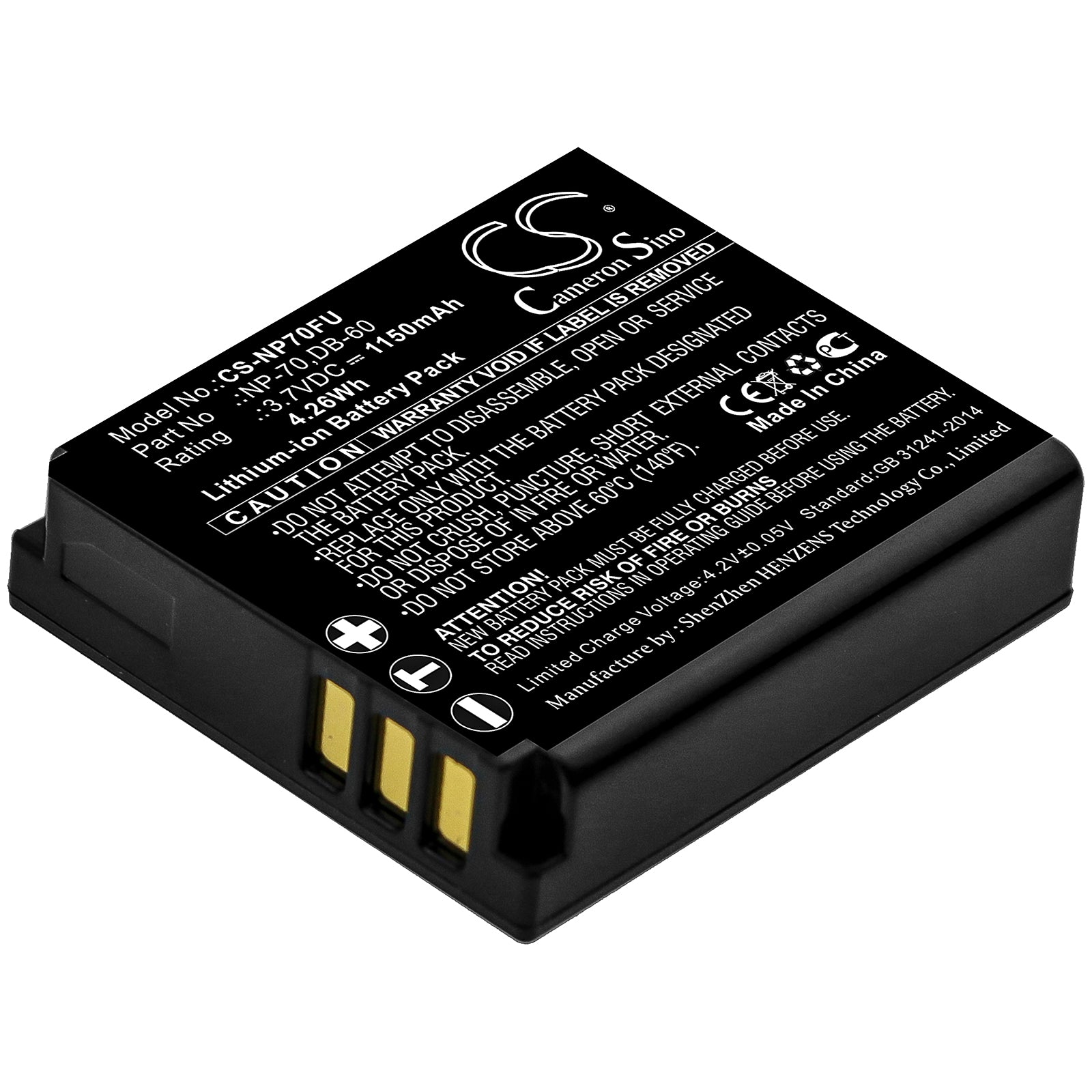 3.7V 1150mAh/4.26Wh Li-ion Camera Battery for Sigma
