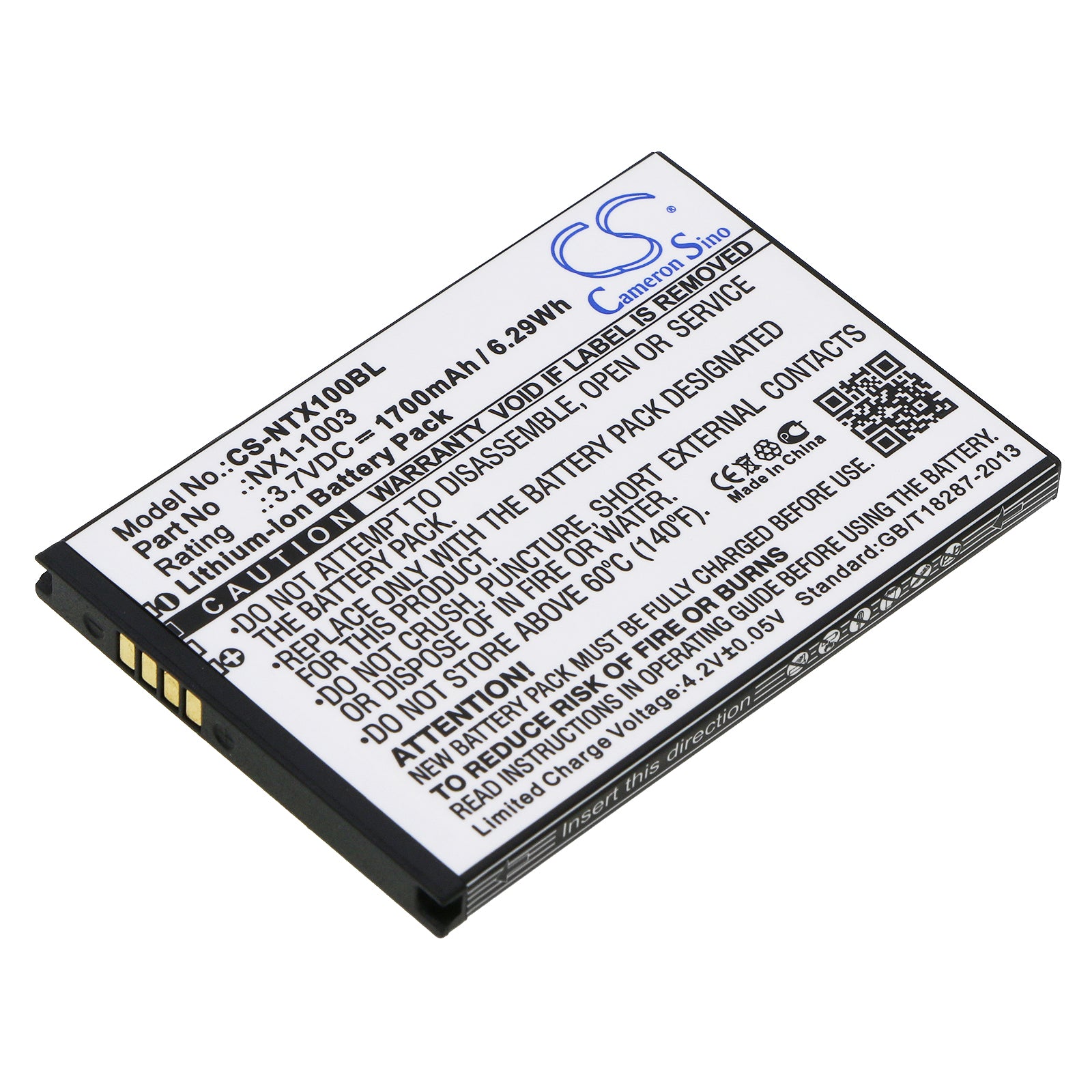 3.7V 1700mAh/6.29Wh Li-ion Barcode/Scanner Battery for Handheld