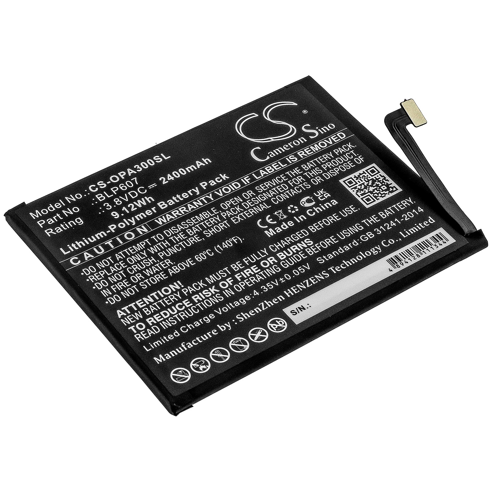 3.8V 2400mAh/9.12Wh Li-Polymer Mobile/SmartPhone Battery for OPPO