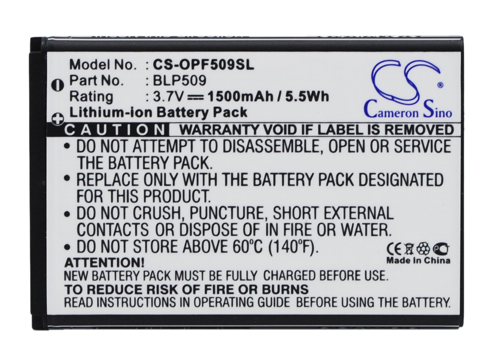 3.7V 1500mAh/5.55Wh Li-ion Mobile/SmartPhone Battery for OPPO