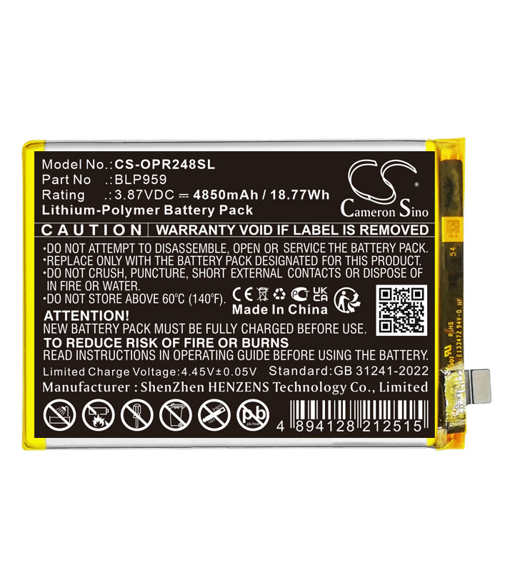 CS-OPR248SL Replacement Battery – Compatible with CPH2481, Reno8 T, Reno8 T 4G