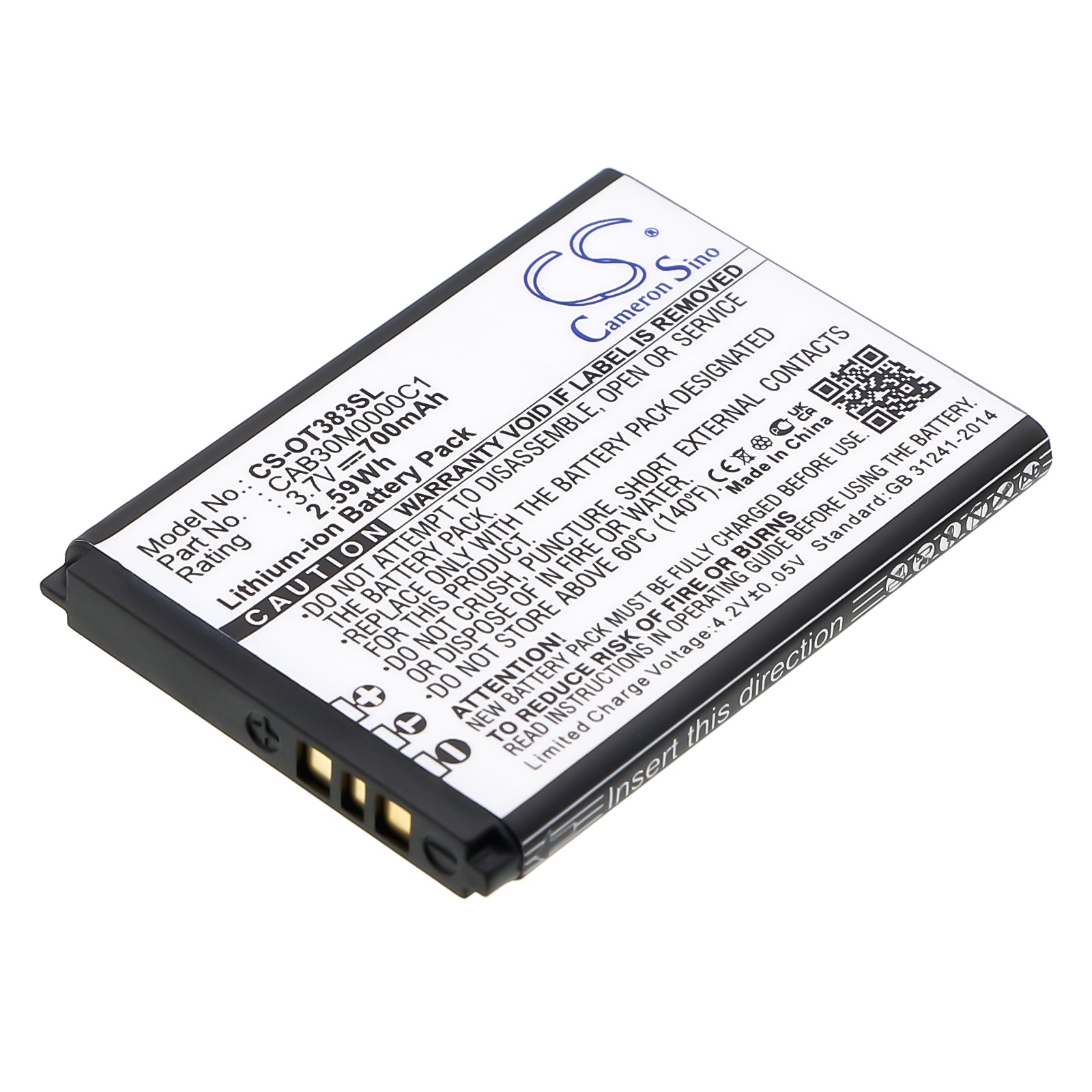 3.7V 700mAh/2.59Wh Li-ion Mobile/SmartPhone Battery for MTC