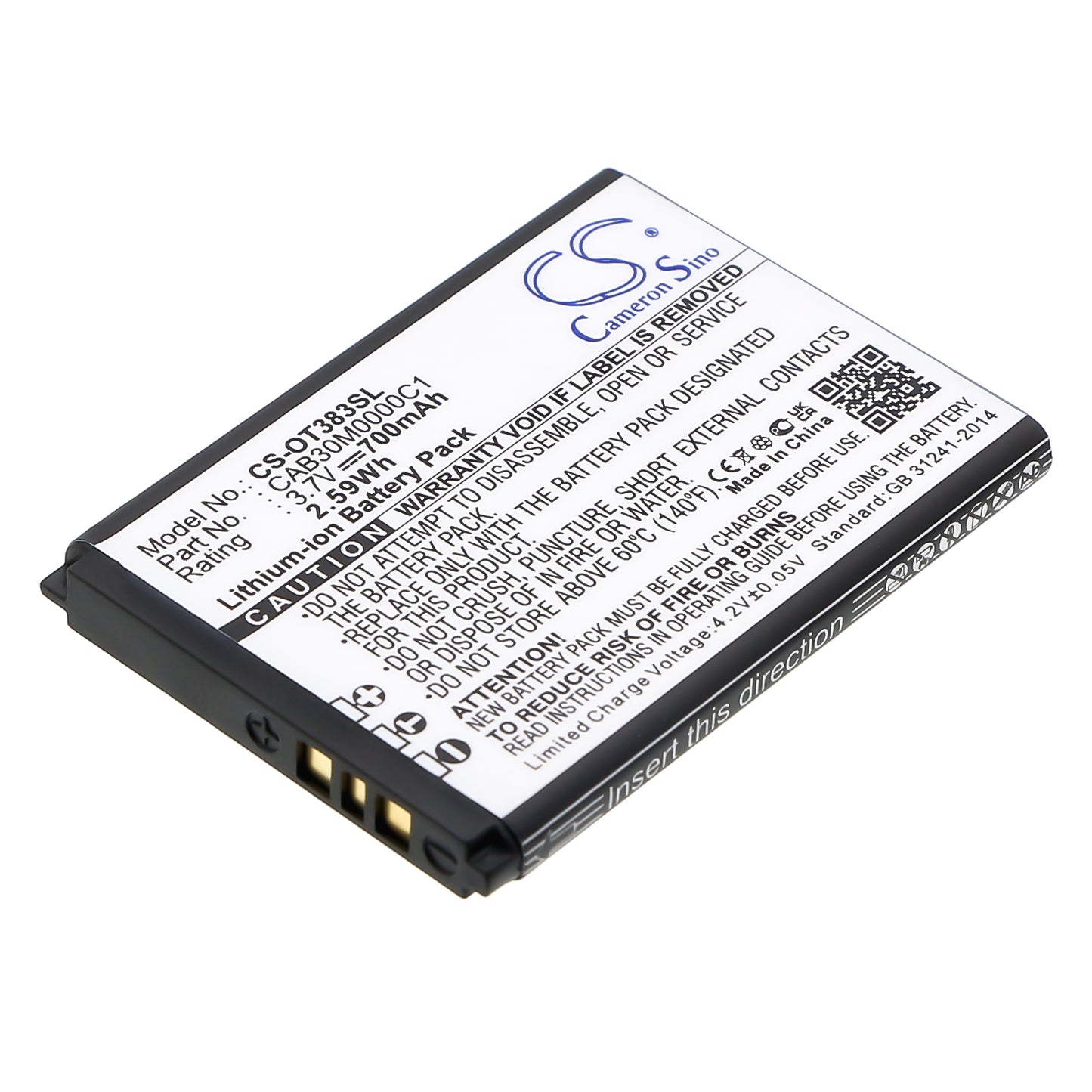 3.7V 600mAh/2.22Wh Li-ion Mobile/SmartPhone Battery for Alcatel