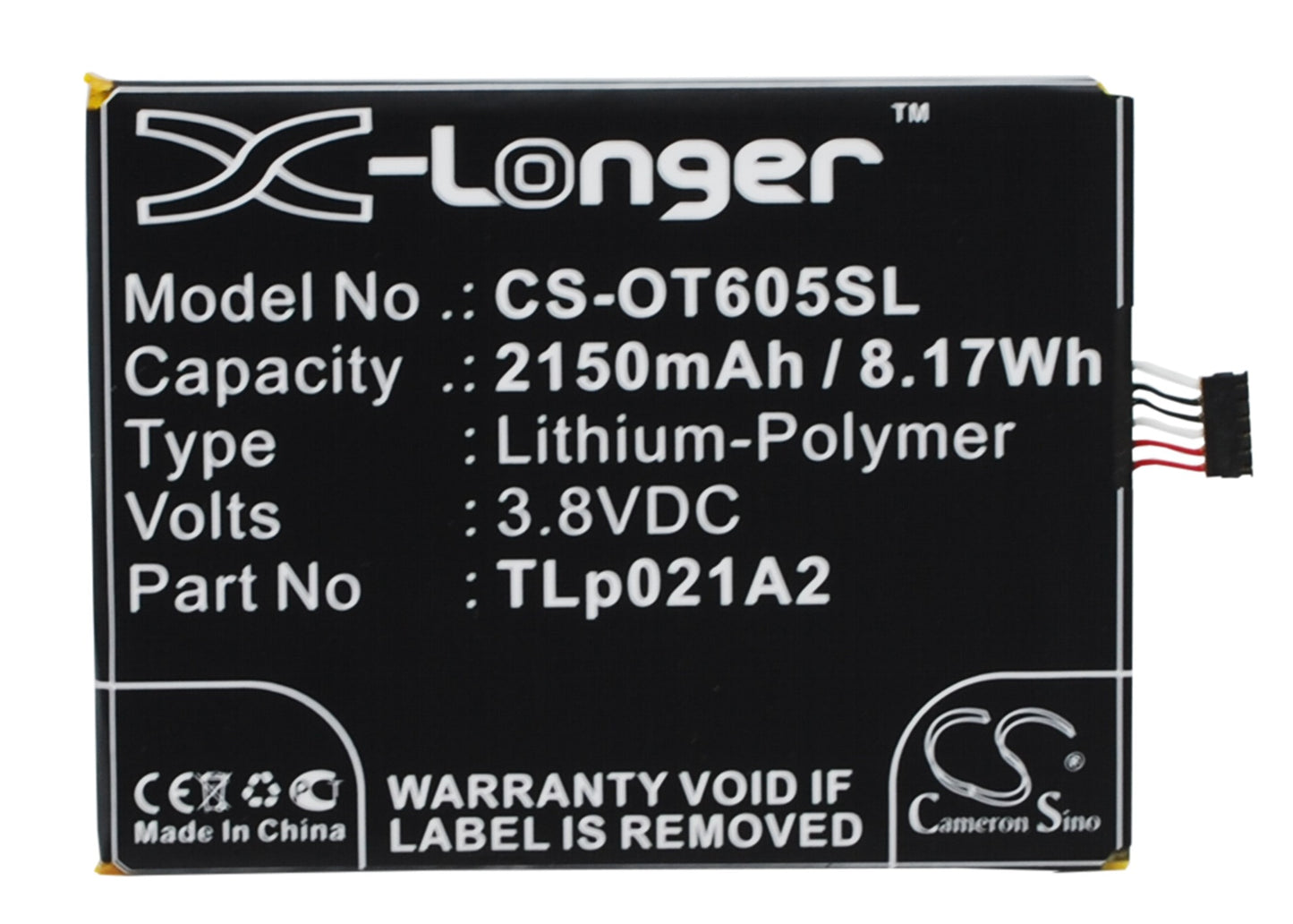 3.8V 2150mAh/8.17Wh Li-Polymer Mobile/SmartPhone Battery for Alcatel