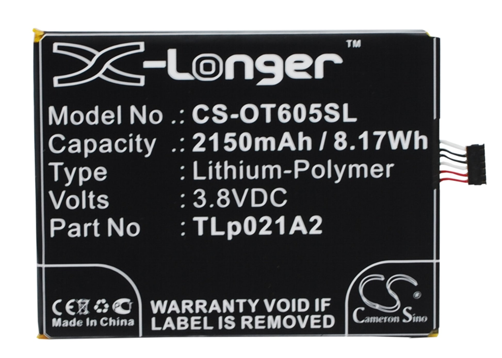 3.8V 2150mAh/8.17Wh Li-Polymer Mobile/SmartPhone Battery for Alcatel