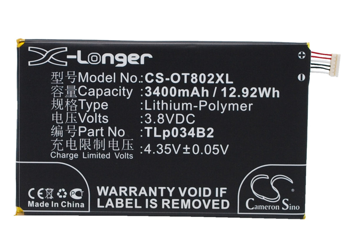 3.8V 3400mAh/12.92Wh Li-Polymer Mobile/SmartPhone Battery for Alcatel