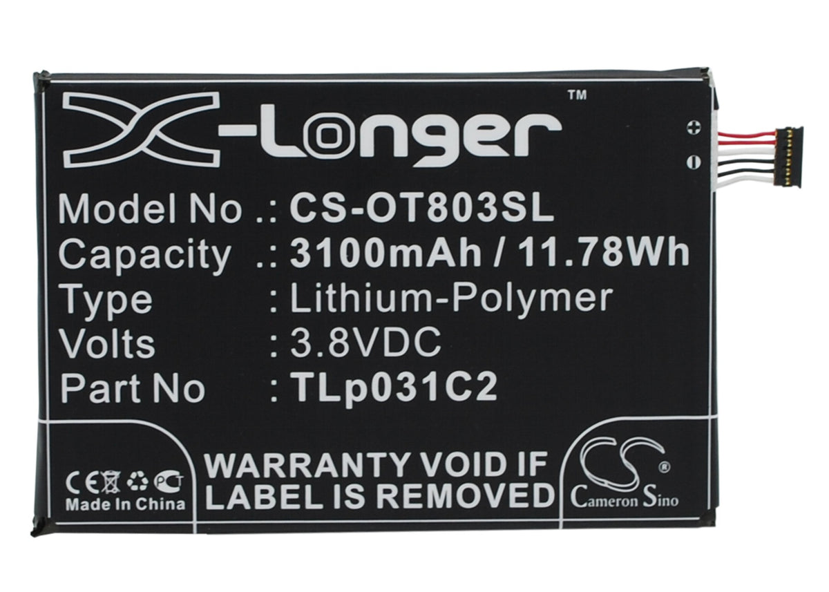 3.8V 3100mAh/11.78Wh Li-Polymer Mobile/SmartPhone Battery for Alcatel
