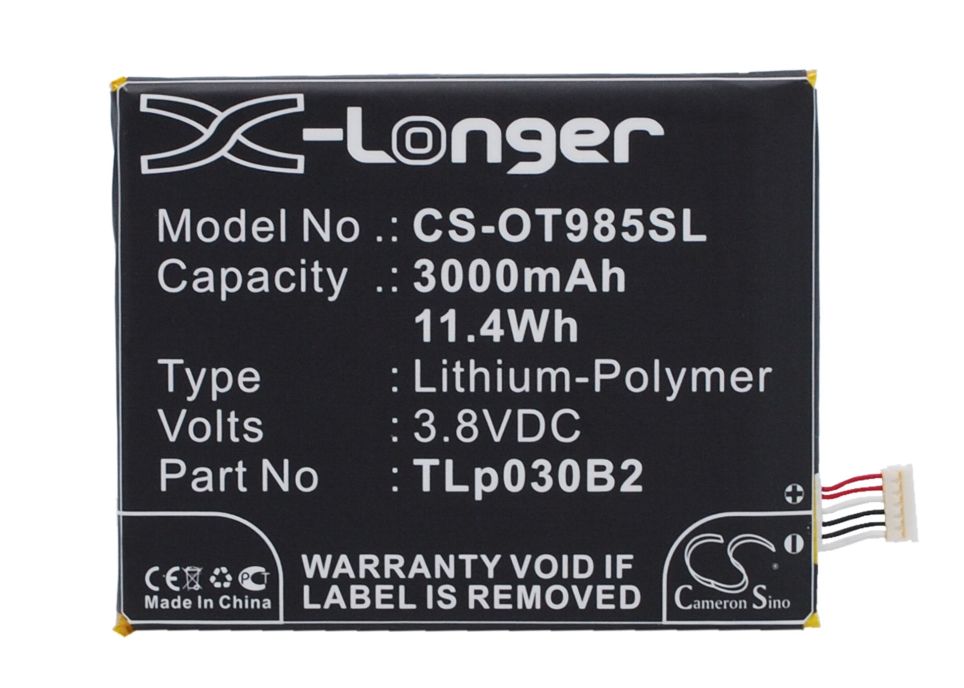 3.8V 3000mAh/11.40Wh Li-Polymer Mobile/SmartPhone Battery for Vodafone