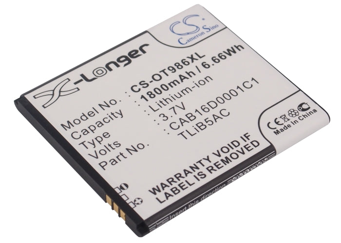 3.7V 1800mAh/6.66Wh Li-ion Mobile/SmartPhone Battery for Alcatel