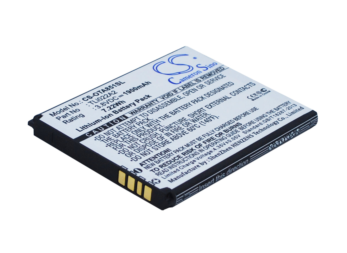 3.8V 1900mAh/7.22Wh Li-ion Mobile/SmartPhone Battery for Alcatel